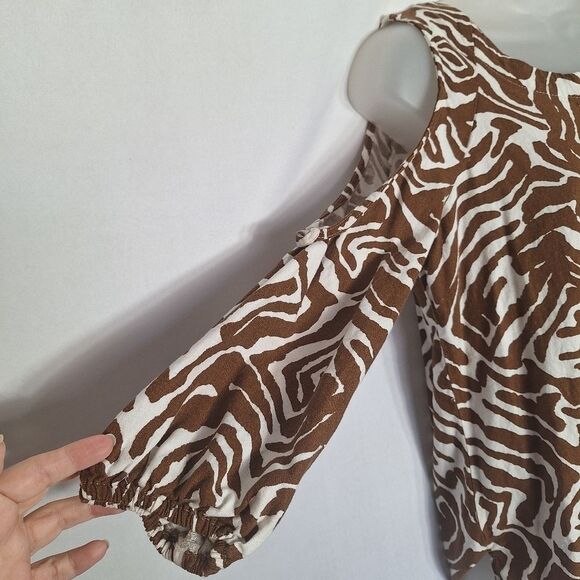 Ellen Tracy Womens Top Cold Shoulder Linen Animal Print Coastal Boho Chic Small - Picture 5 of 14